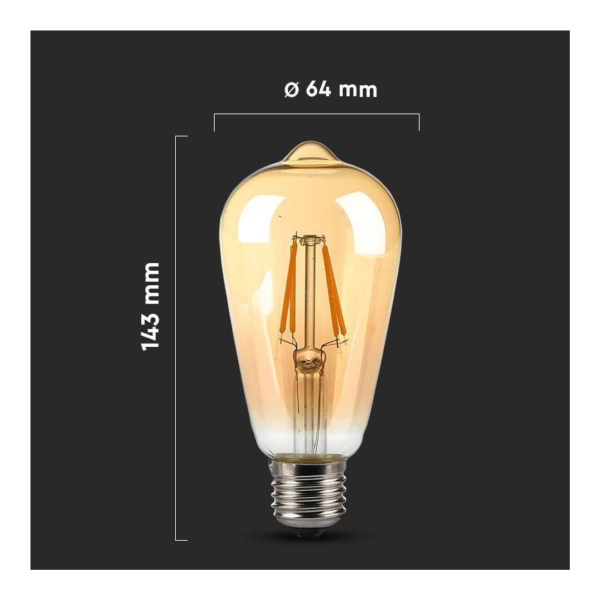 LED glödlampa FILAMENT AMBER ST64 E27/8W/230V 2200K