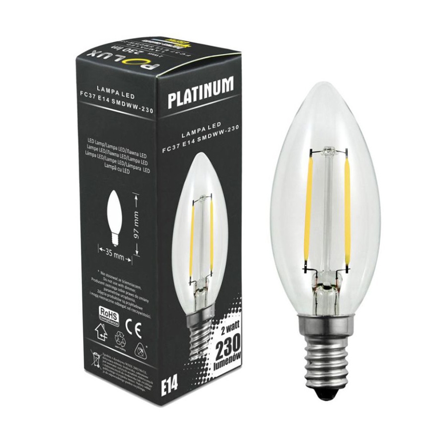LED glödlampa FILAMENT C37 E14/2W/230V 3000K