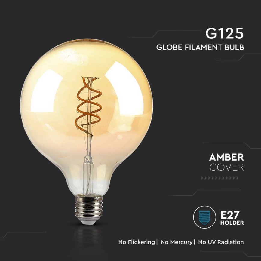 LED glödlampa FILAMENT G125 E27/6W/230V 1800K
