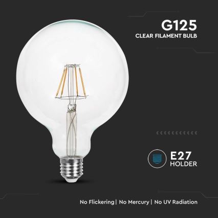 LED glödlampa FILAMENT G125 E27/6W/230V 3000K