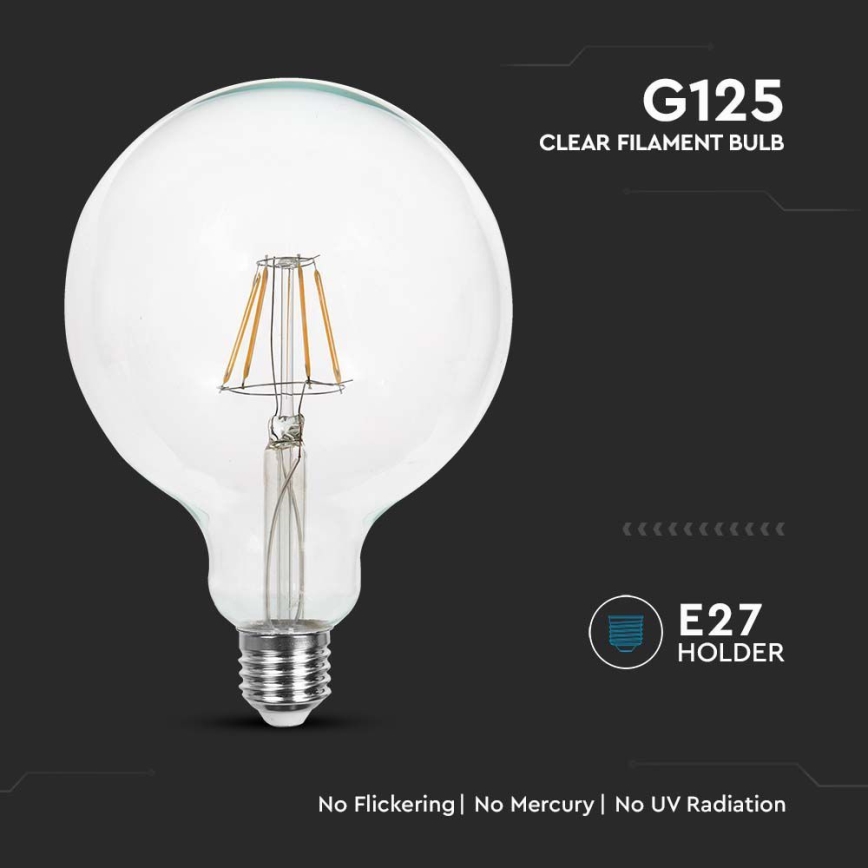 LED glödlampa FILAMENT G125 E27/6W/230V 3000K