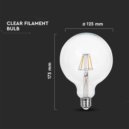 LED glödlampa FILAMENT G125 E27/6W/230V 3000K