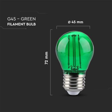 LED glödlampa FILAMENT G45 E27/2W/230V grön