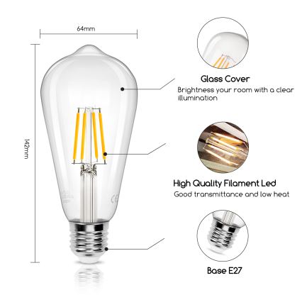 LED glödlampa FILAMENT ST64 E27/6W/230V 2700K - Aigostar