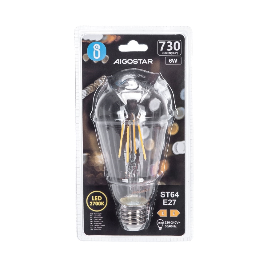 LED glödlampa FILAMENT ST64 E27/6W/230V 2700K - Aigostar