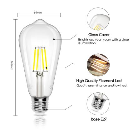 LED glödlampa FILAMENT ST64 E27/6W/230V 6500K - Aigostar