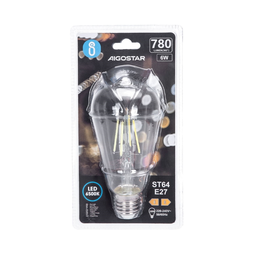 LED glödlampa FILAMENT ST64 E27/6W/230V 6500K - Aigostar