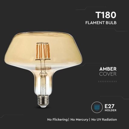 LED glödlampa FILAMENT T180 E27/8W/230V 1800K