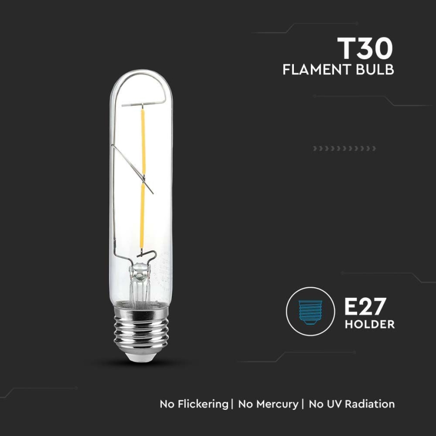 LED glödlampa FILAMENT T30 E27/2W/230V 3000K