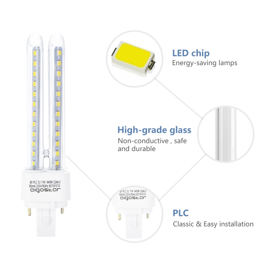 LED glödlampa G24D-3/11W/230V 6500K - Aigostar