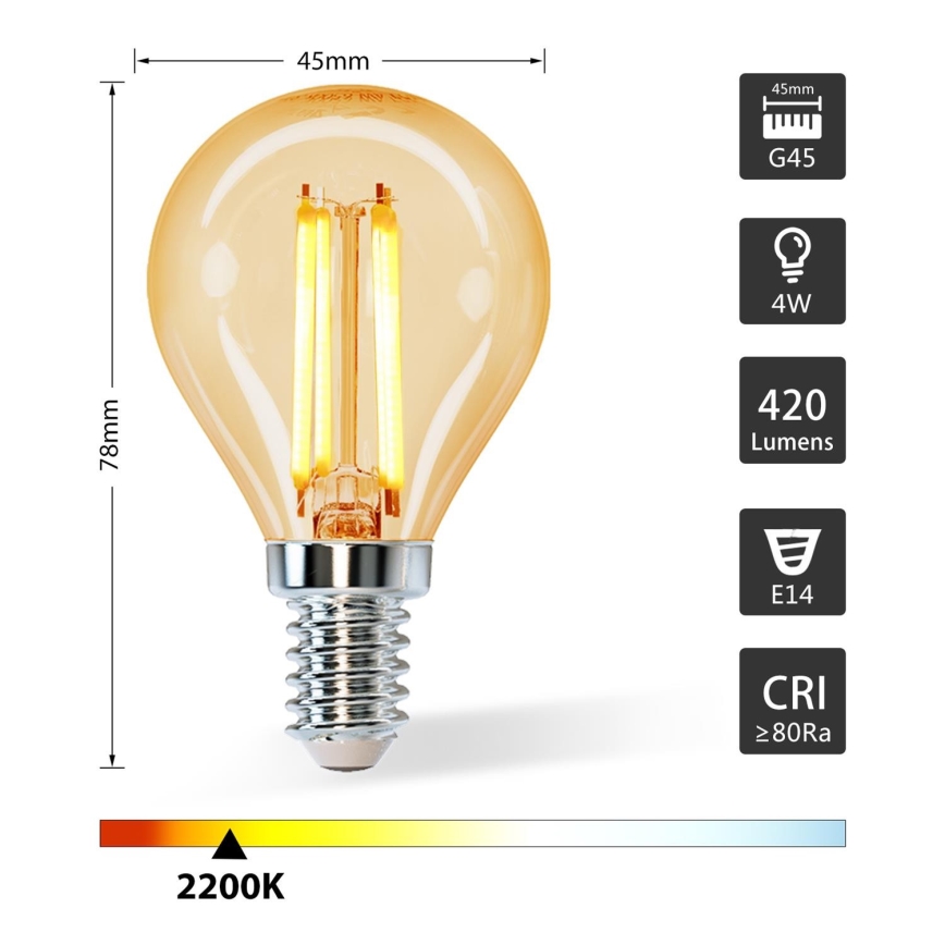 LED glödlampa G45 E14/4W/230V 2200K - Aigostar