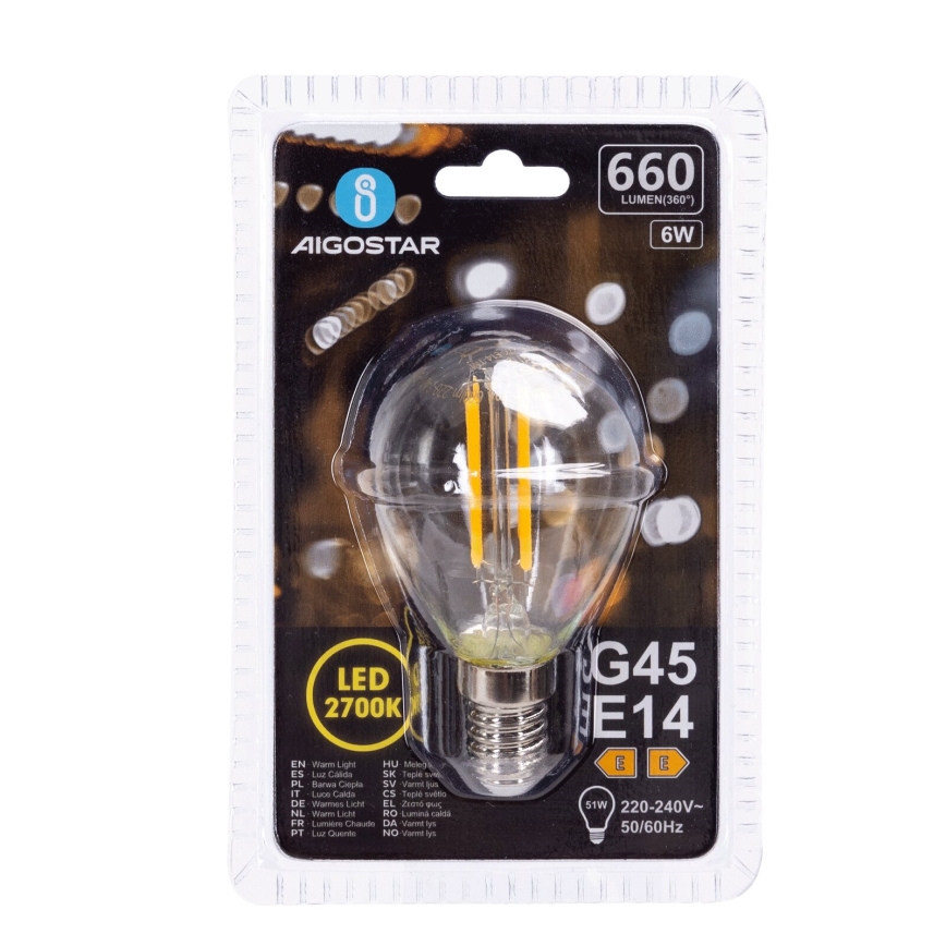 LED glödlampa G45 E14/6W/230V 2700K - Aigostar