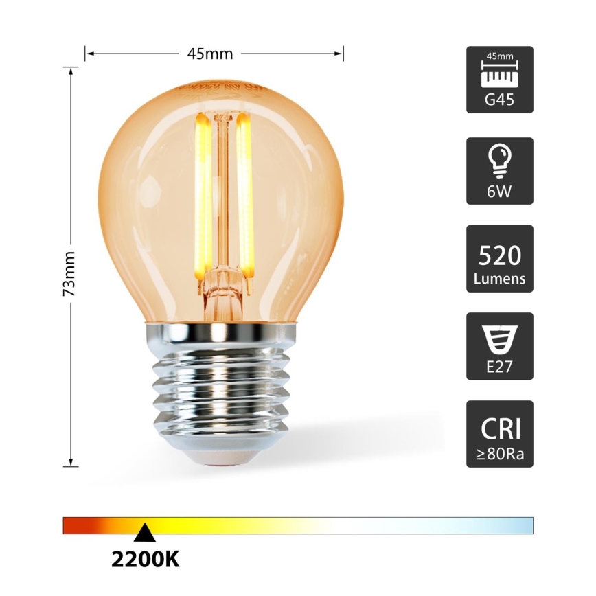 LED glödlampa G45 E27/6W/230V 2200K - Aigostar