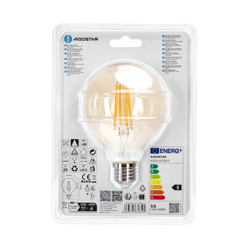 LED glödlampa G95 E27/10W/230V 2200K - Aigostar