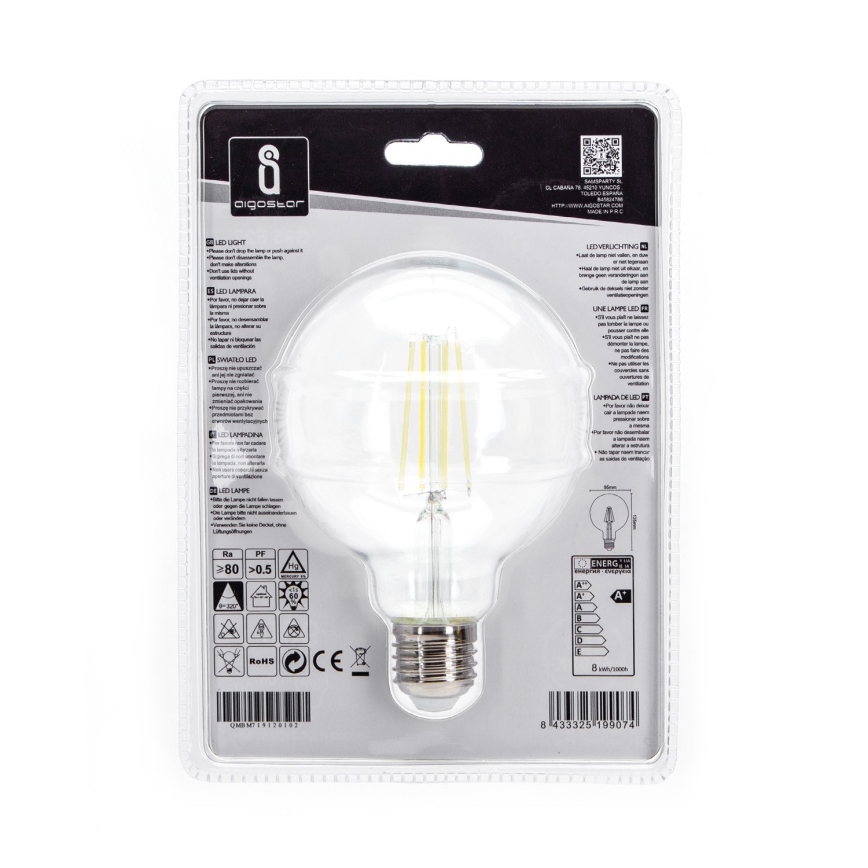 LED glödlampa G95 E27/8W/230V 6500K - Aigostar