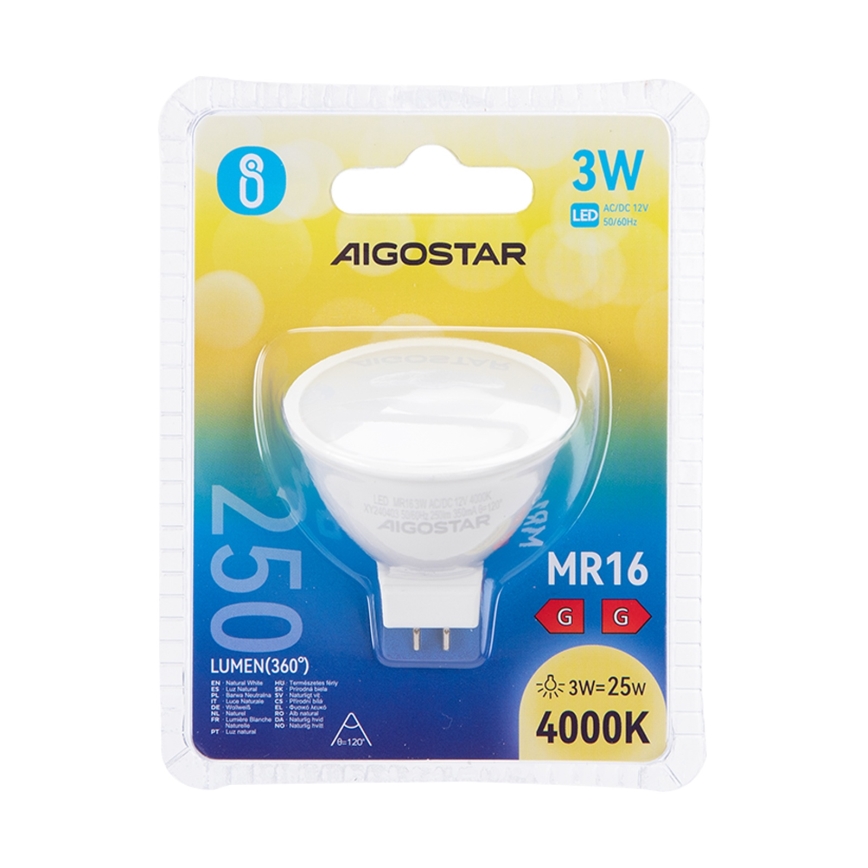 LED glödlampa MR16 GU5,3/3W/12V 4000K - Aigostar