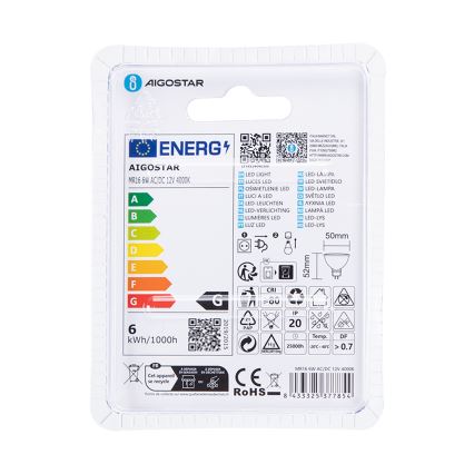 LED glödlampa MR16 GU5,3/6W/12V 4000K - Aigostar