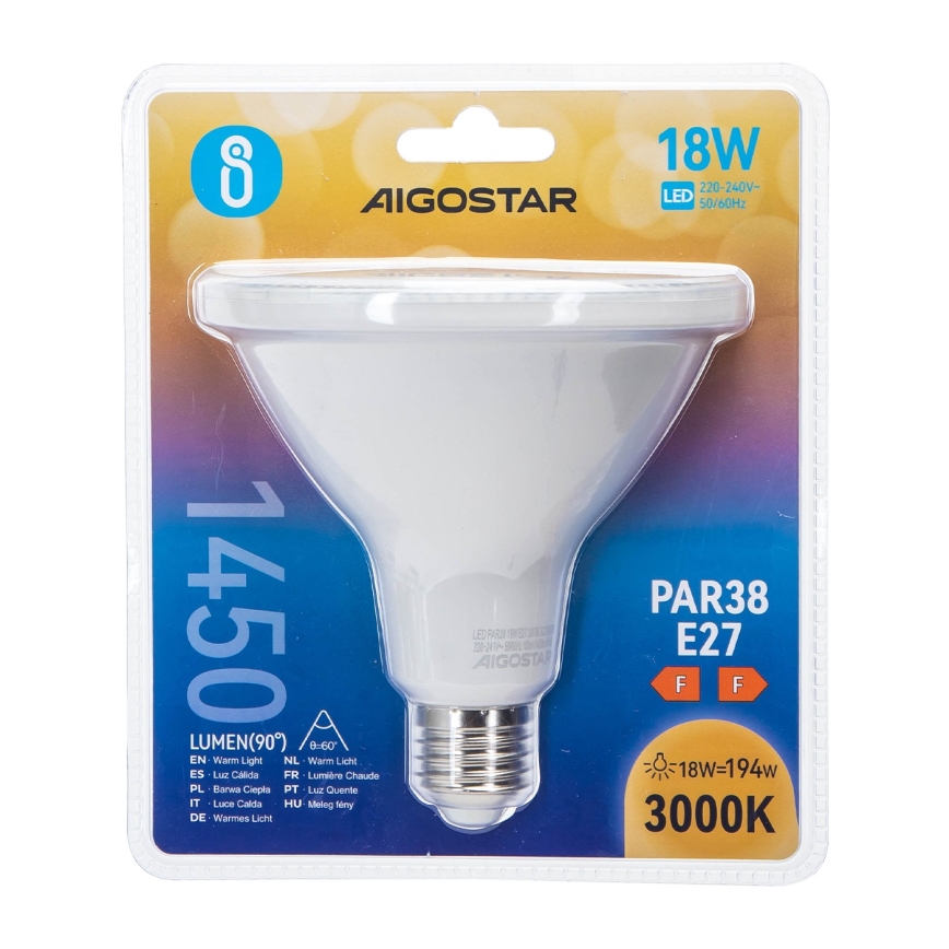 LED glödlampa PAR38 E27/18W/230V 3000K - Aigostar