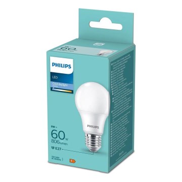 LED glödlampa Philips A60 E27/8W/230V 6500K