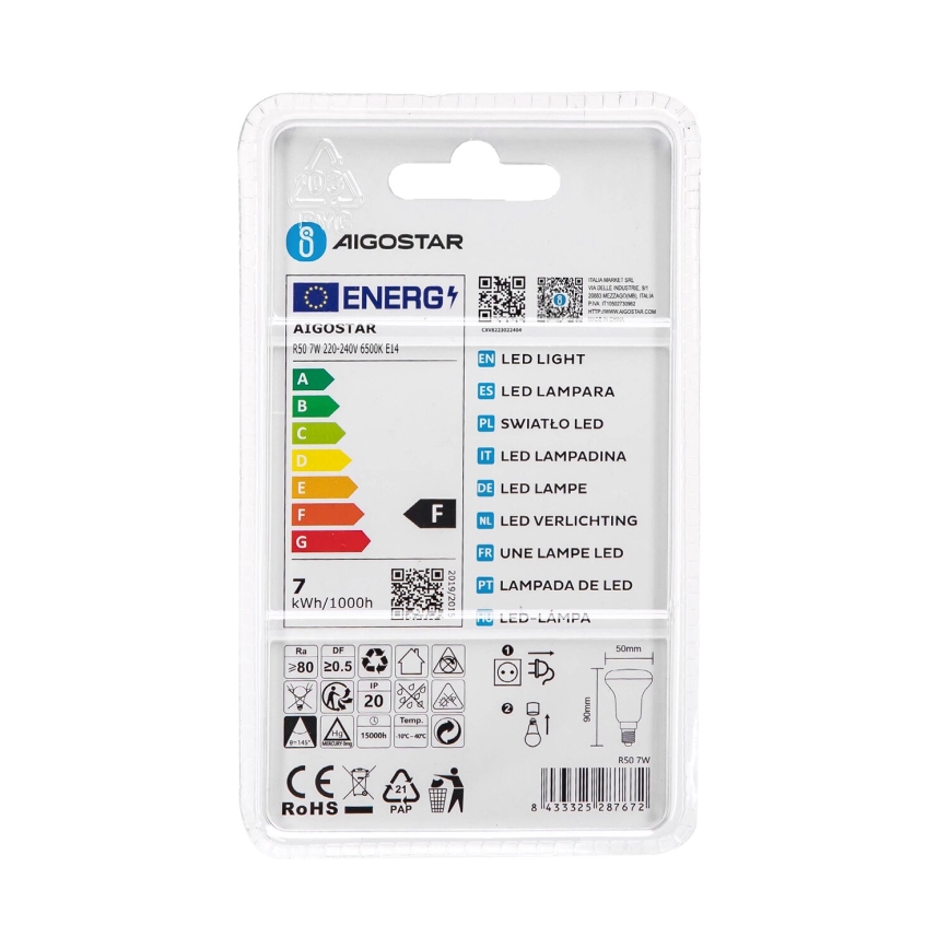 LED glödlampa R50 E14/7W/230V 6500K - Aigostar