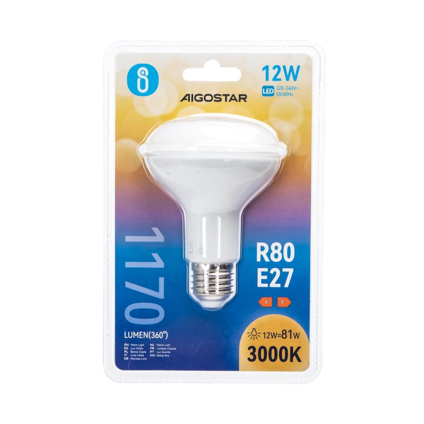 LED glödlampa R80 E27/12W/230V 3000K - Aigostar