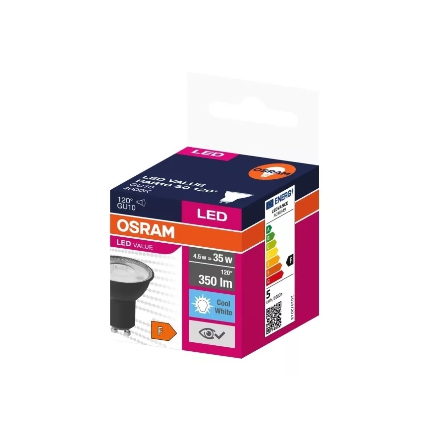 LED glödlampa VALUE PAR16 GU10/4,5W/230V 4000K 120° svart - Ledvance