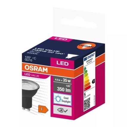 LED glödlampa VALUE PAR16 GU10/4,5W/230V 6500K 120° svart - Ledvance