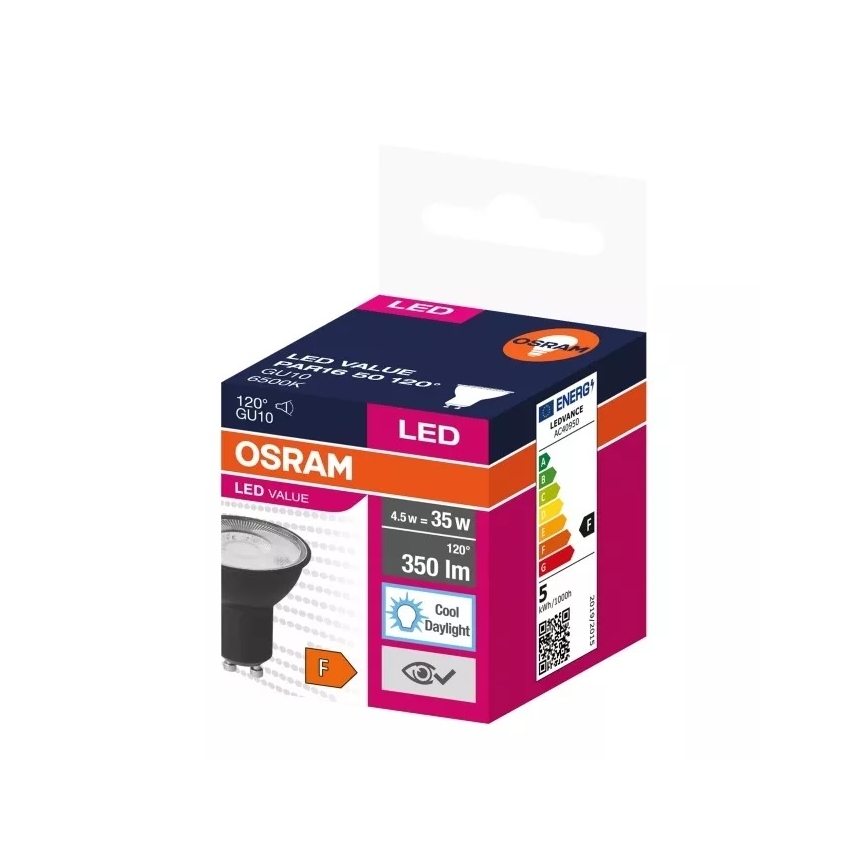 LED glödlampa VALUE PAR16 GU10/4,5W/230V 6500K 120° svart - Ledvance