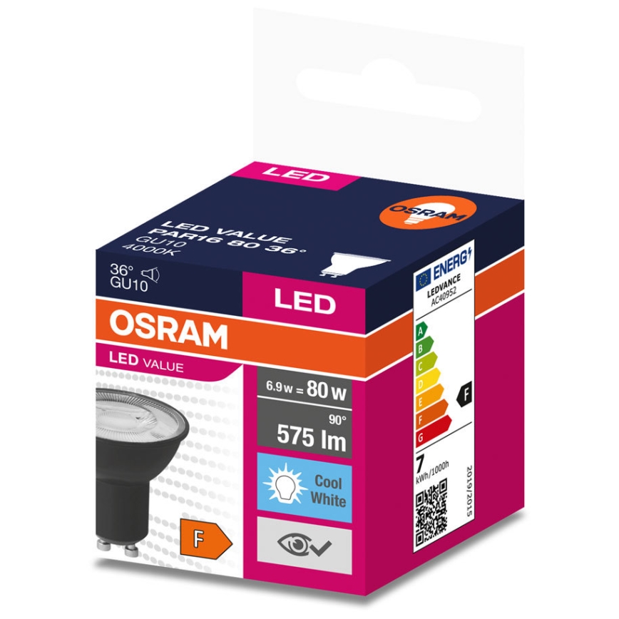LED glödlampa VALUE PAR16 GU10/6,9W/230V 6500K 36° svart - Osram