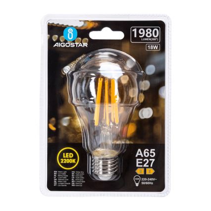 LED-glödlampa VINTAGE A65 E27/18W/230V 2200K - Aigostar