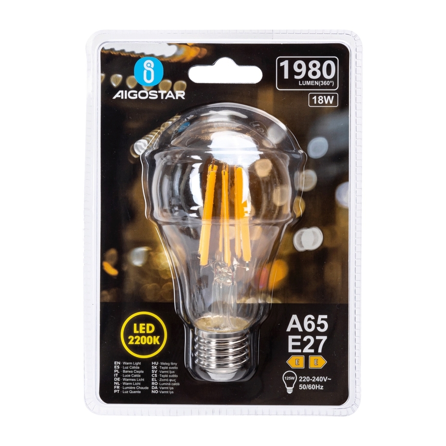 LED-glödlampa VINTAGE A65 E27/18W/230V 2200K - Aigostar