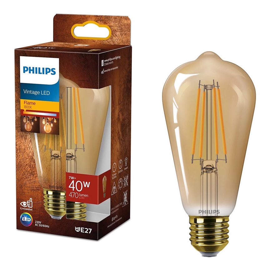 LED glödlampa VINTAGE Philips ST64 E27/7W/230V 1800K