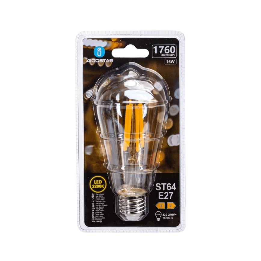 LED-glödlampa VINTAGE ST64 E27/16W/230V 2200K - Aigostar