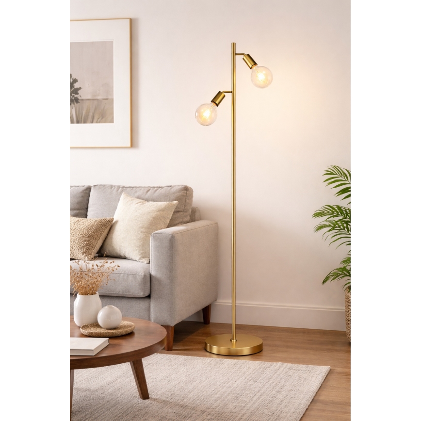 LED golvlampa 2xE27/7W/230V 2000K guldfärgad