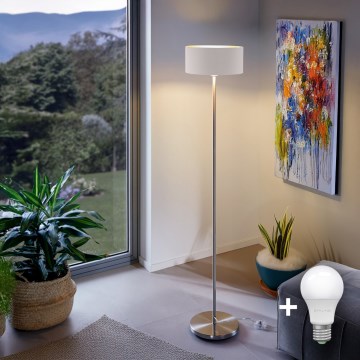LED golvlampa TUNJA 1xE27/20W/230V Ø 30 cm mattkrom/vit
