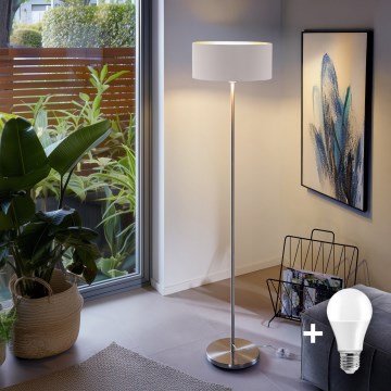 LED golvlampa TUNJA 1xE27/20W/230V Ø 38 cm matt krom/vit