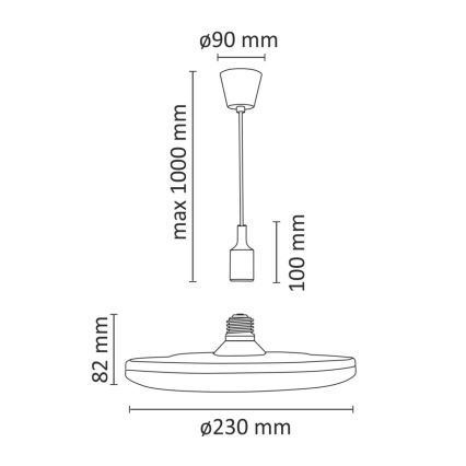 LED Hängande lampa KIKI 1xE27/15W/230V svart
