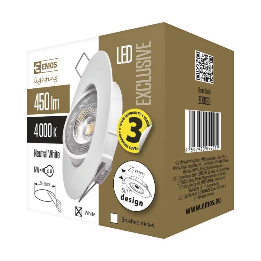 LED Hängande Takbelysning EXCLUSIVE 1xLED/5W/230V 4000 K vit