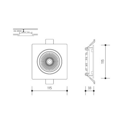LED infälld belysning LED/18W/230V 4000K 11,5x11,5 cm svart