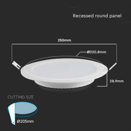 LED infälld belysning LED/18W/230V diameter 22 cm 6500K vit