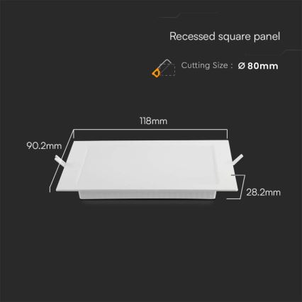LED infälld belysning LED/3W/230V 9x9 cm 3000K vit