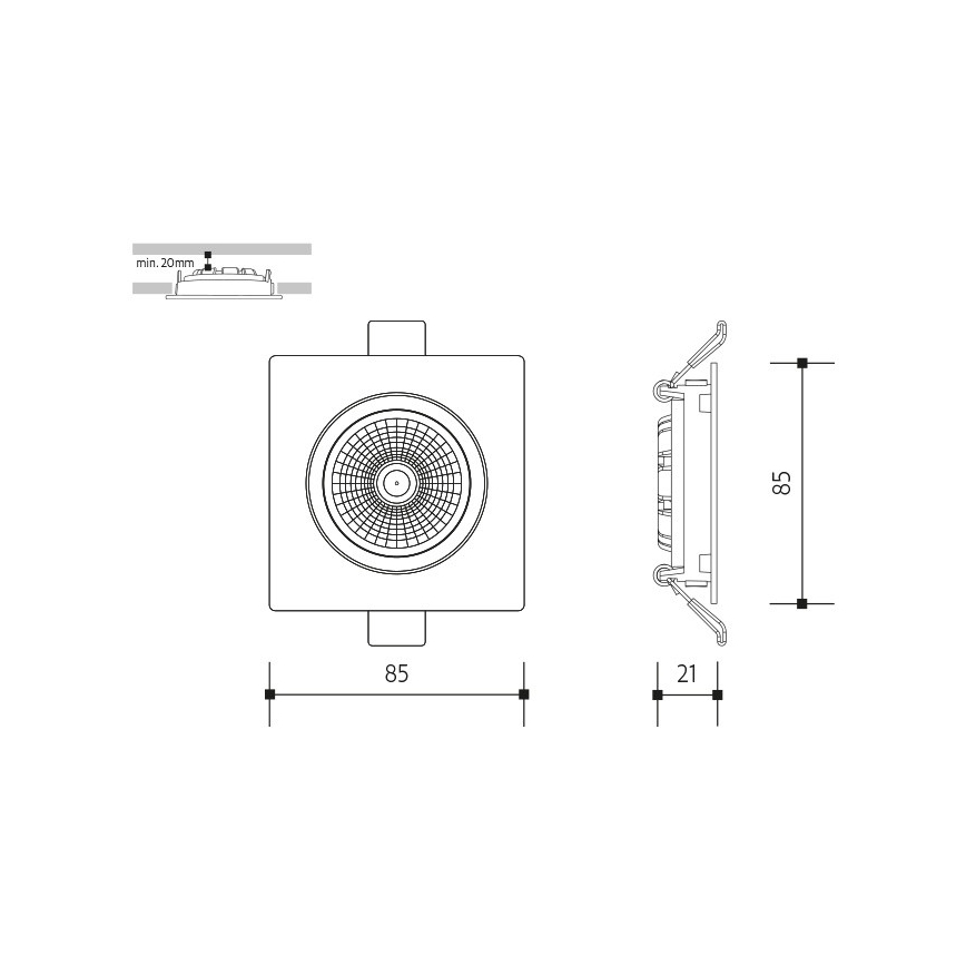 LED infälld belysning LED/6W/230V 4000K 8,5x8,5 cm svart