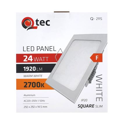 LED infälld belysning QTEC LED/24W/230V 2700K 29,2x29,2 cm