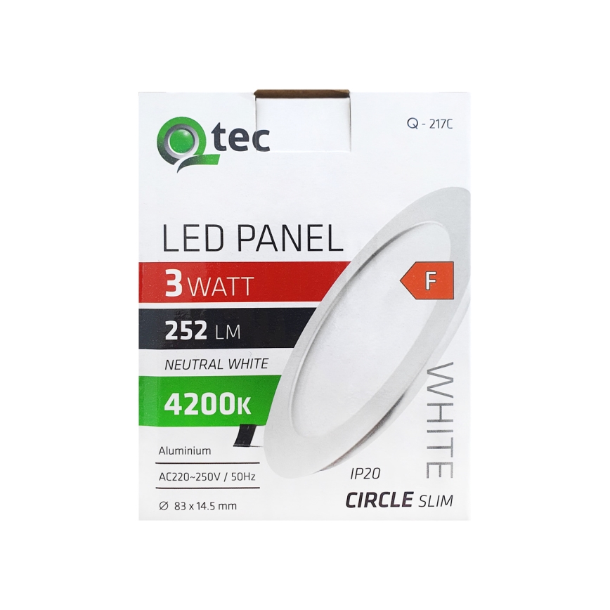 LED infälld belysning QTEC LED/3W/230V 4200K diameter 8,3 cm