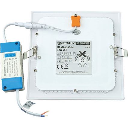 LED infälld belysning VEGA LED/12W/230V 2900/3900/5800K 17,5x17,5 cm vit