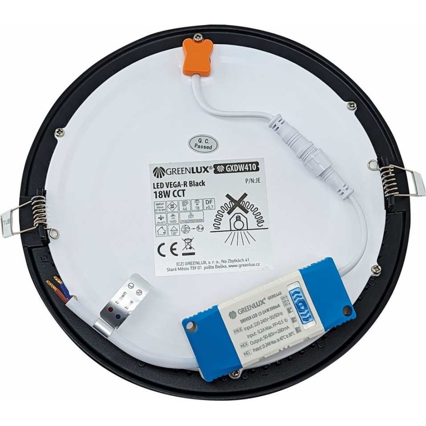 LED infälld belysning VEGA LED/18W/230V 2900/3900/5800K diameter 22,5 cm svart