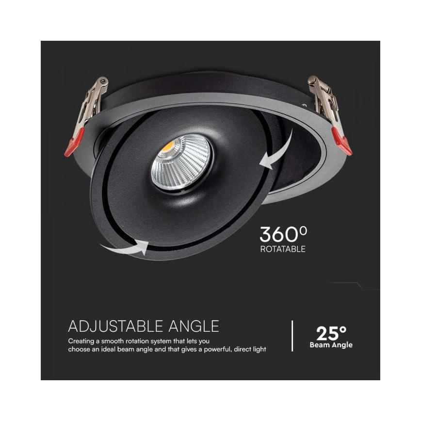 LED infälld spotlight LED/12W/230V 3000/4000/6400K Ø 12 cm svart