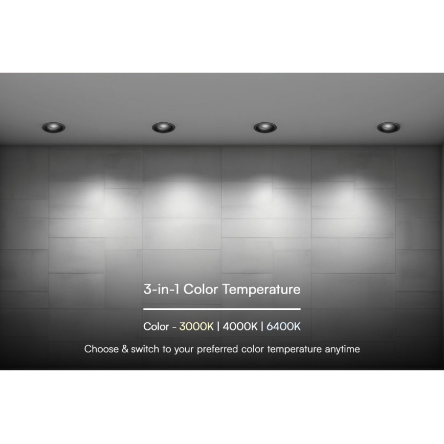 LED infälld takarmatur LED/18W/230V 3000/4000/6400K Ø 10,6 cm svart