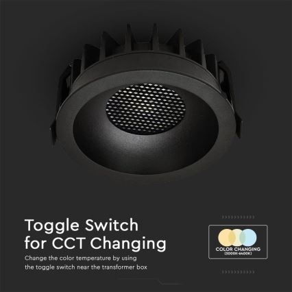 LED infälld taklampa LED/24W/230V 3000/4000/6400K Ø 13,5 cm svart