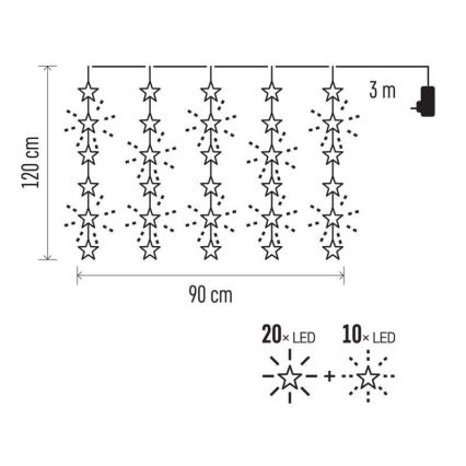 LED julbelysning för utomhusbruk 30xLED/3,9m IP44 stjärnor